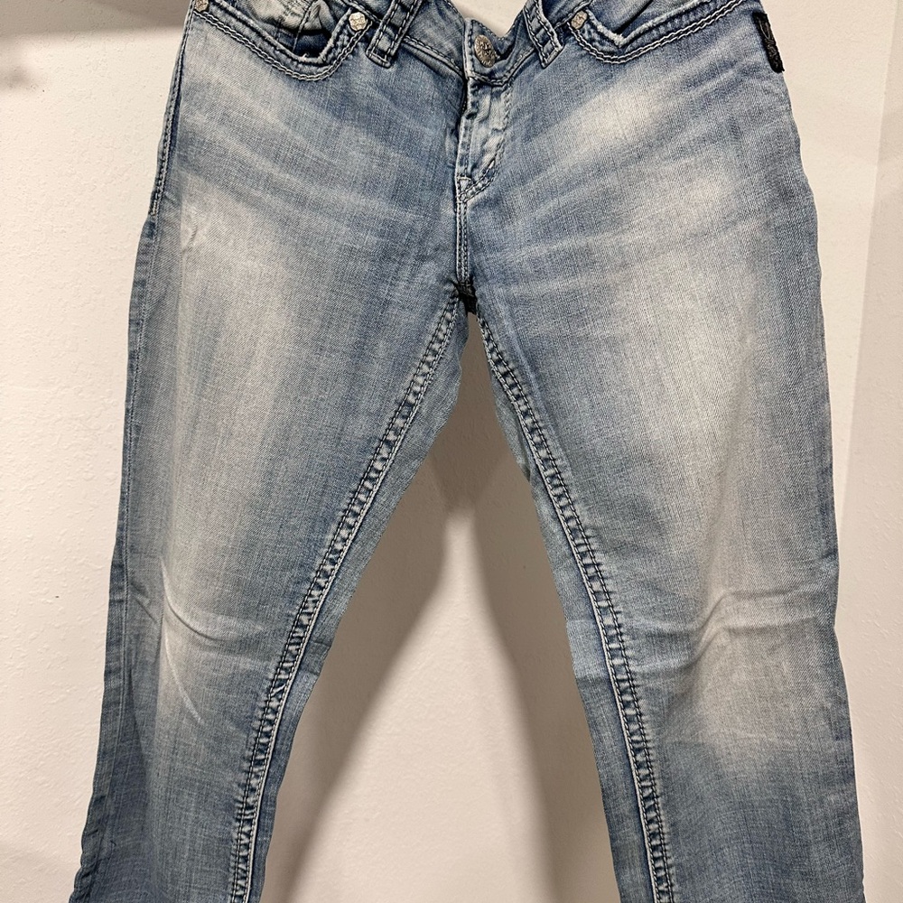 Silver Classic Blue Denim Capri.